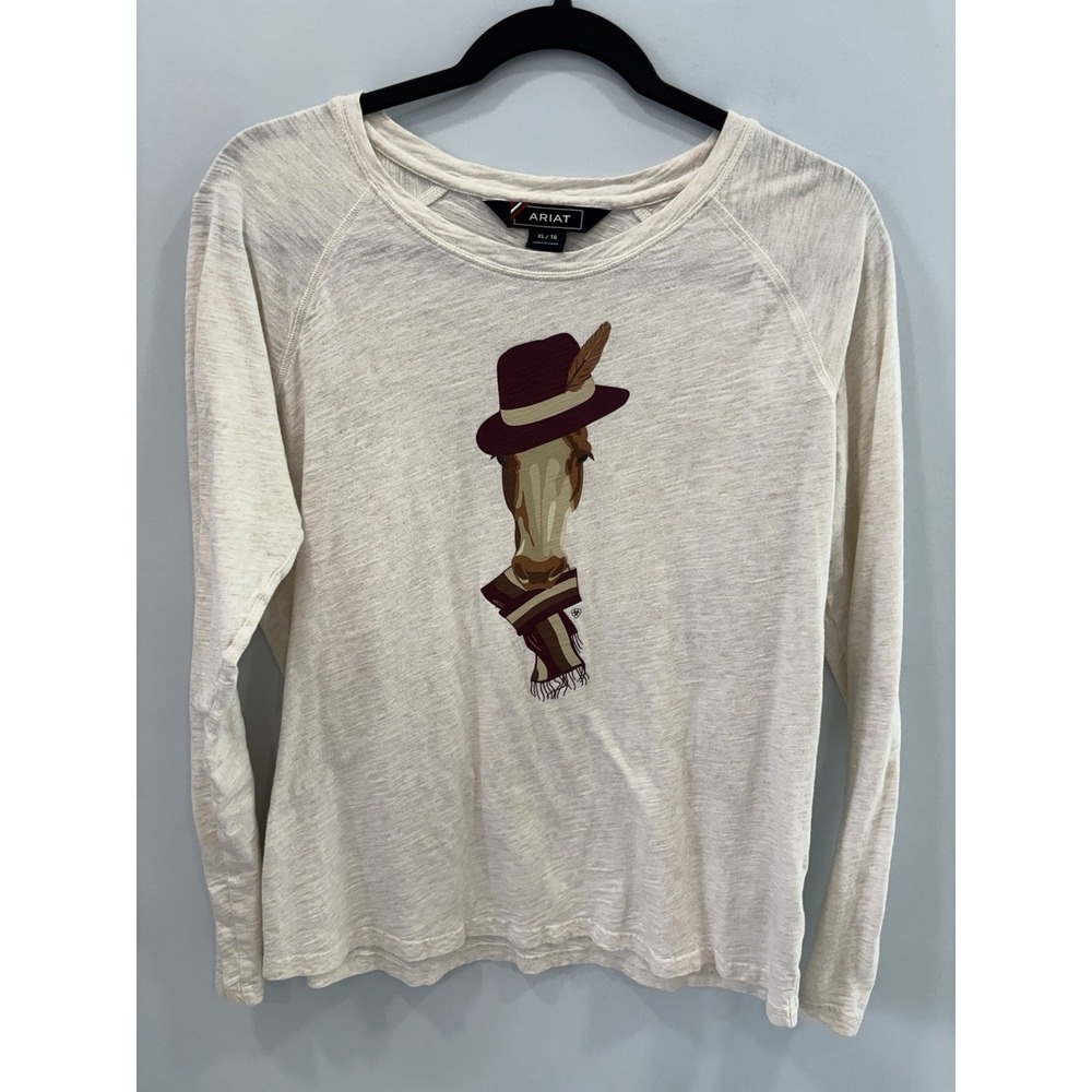 Ariat Horse Graphic Long Sleeve Raglan Tee XL Juniors Western Cotton Top Cowgirl